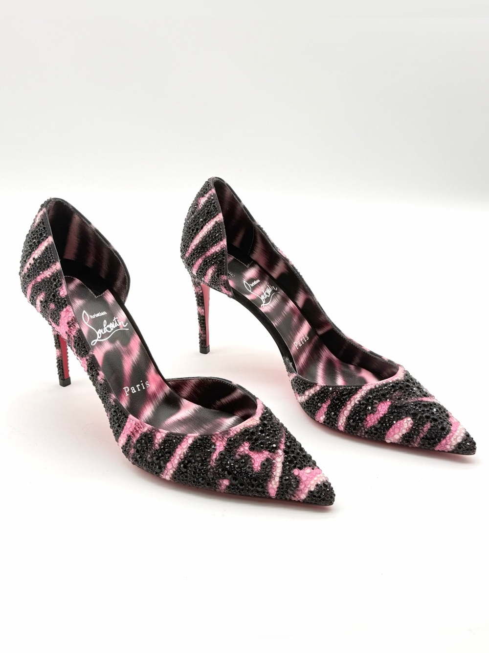 Christian Louboutin Iriza Strass Crystal Quagga Pump 85 mm Black & Pink EU37.5